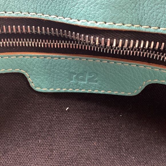 RD2 Randal Dodge aqua teal leather cross stitch trim shoulder bag - Picture 6 of 9